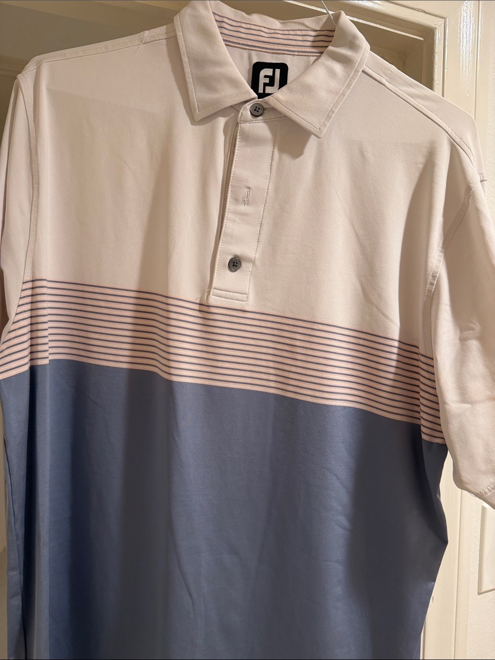FootJoy White, Light Blue and Pink Striped Performance Polo
